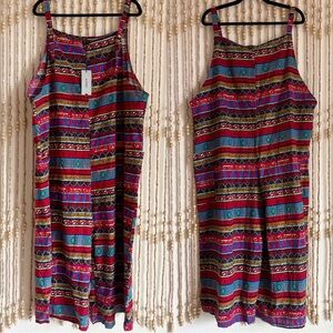 NWT Vonda Boho Indie Striped Wide Leg Loose Fit Pocket Tank Cotton Overalls 5X